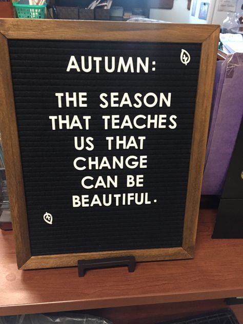 First day of fall. My letter board in my office as a middle-school nurse. Fall Quote Board Ideas, Back To School Letter Board Quotes, Cute Fall Quotes Letter Board, Positive Letter Board Quotes, School Letter Board Quotes, Fall Word Board Sayings, Office Letter Board Quotes, Fall Letter Boards, September Felt Board Quotes