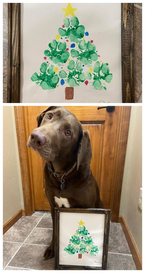 Dog Paw Christmas Tree, Christmas Tree Paw Prints, Doggie Christmas Tree, Paw Print Tree Painting, Dog Christmas Decorations Diy, Christmas Dog Paw Print, Christmas Dog Art Diy, Diy Dog Print Art, Dog Foot Print Art