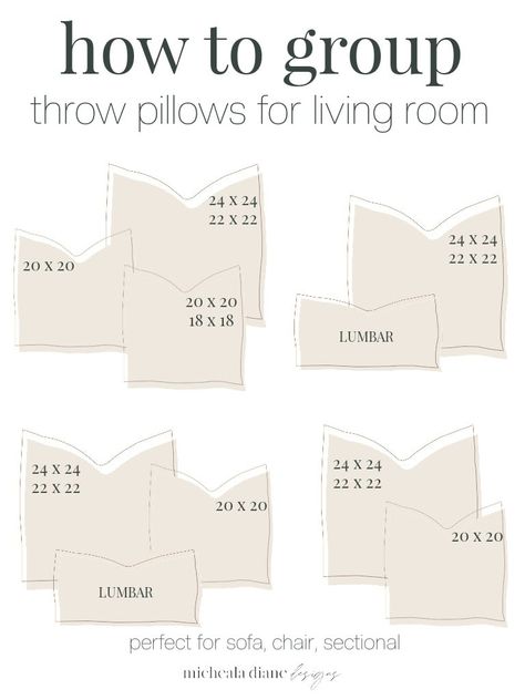 Sharing all the best secrets on how to style throw pillow combinations like a professional. How to mix solid and patterned throw pillows. Throw pillow layering techniques. Throw Pillow combinations for a couch. Throw pillow combinations for a bed. Neutral throw pillow combinations. Throw Pillow Combinations Couch, Neutral Throw Pillow Combinations, Stage Arrangements, Style Couch Pillows, Couch Pillow Arrangement, Bedroom Pillows Arrangement, Neutral Throw Pillow, Cushion Arrangement, Neutral Couch