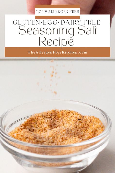 This gluten free seasoning salt recipe is the perfect addition to any spice drawer. It will add flavour that is top 8 allergen free to any dish. Super easy to make and a great way to cut grocery costs by using spices that are common in most houses. Gluten Free Seasonings, Seasoning Salt Recipe, Dried Lemon Zest, Gluten Free Sugar Free Recipes, Gluten Free Sauces, Allergen Free Recipes, Roasted Potato Recipes, Seasoning Salt, Spice Drawer