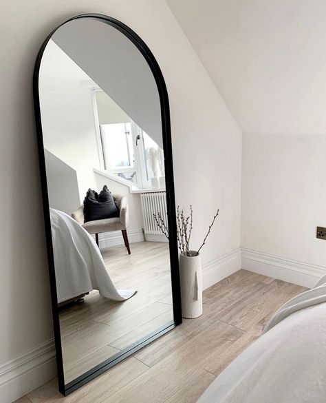 Large Arch Mirror, Black Arch Mirror, Trendy Mirrors, Black Mirror Frame, Dekorasi Kamar Tidur, Arched Mirror, Arch Mirror, Hanging Wall Mirror, Standing Mirror