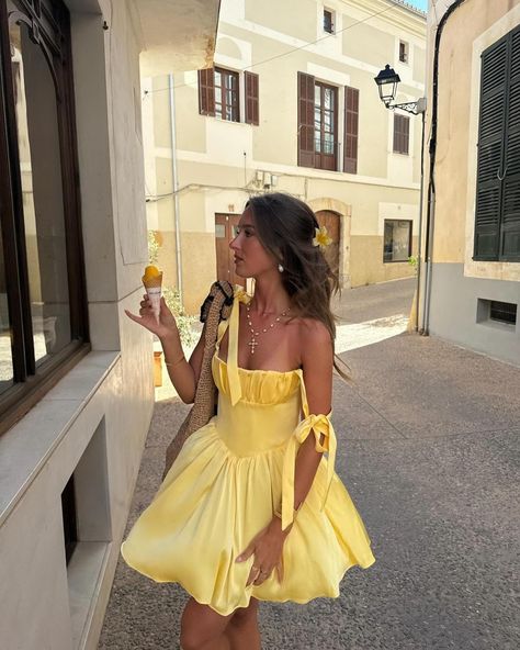 All posts • Instagram Lemon Color Dress, Nz Outfits, Lemon Colour Dress, Italy Ootd, Red Flower Dress, Color Aesthetic, Yellow Mini Dress, Ootd Ideas, Dress Aesthetic