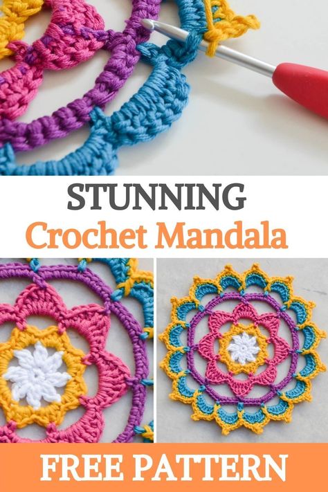 How To Crochet A Mandala, Crochet Mandala Doily Free Pattern, Crochet Sacred Geometry, Crochet Heart Mandala Free Pattern, Crochet Wall Art Mandala Free Pattern, Crochet Mandala Coasters Free Pattern, Easy Doily Patterns Free, Crocheted Dream Catchers Free Pattern, Crochet Dream Catcher Pattern Free Easy