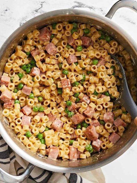 Pasta with Peas and Ham - Budget Bytes Ham Pasta Recipes, Recipes With Ditalini Pasta, Ham Peas And Pasta, Recipe For Pasta, Ham Pasta, Quick Pasta Dishes, Pasta With Peas, Ditalini Pasta, Quick Pasta