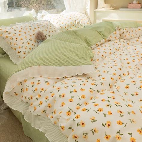 Green Ruffles Duvet Cover Set | Yellow Flower Gentle Bedding | Dorm Bedding gift set| Cottagecore Bedding | Full Queen King Duvet Cover Follow my shop @Triciamicheala on the @shop.LTK app to shop this post and get my exclusive app-only content! #liketkit #LTKGiftGuide #LTKeurope #LTKhome @shop.ltk https://liketk.it/48t5P Pillow Case Bed, Floral Bedding Sets, Dekorasi Kamar Tidur, Floral Bedding, Floral Quilt, Flat Bed, Dream Room Inspiration, Red Style, Cute Room Decor