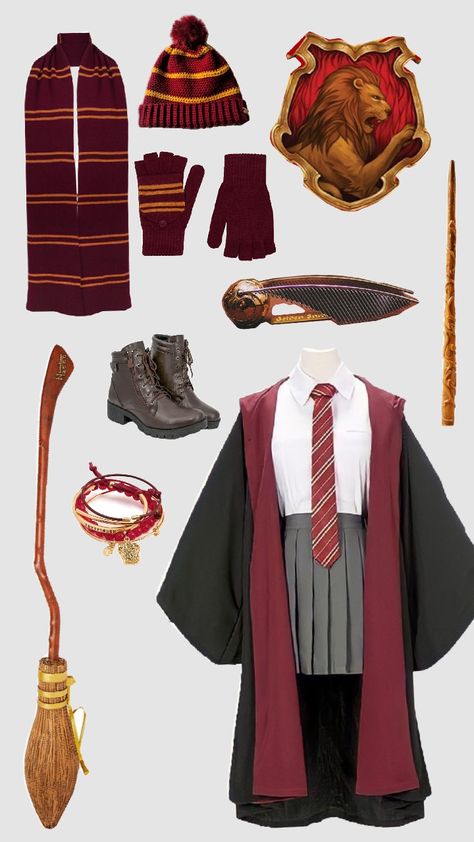 #grifinoria #HarryPotter Cute Hogwarts Outfits, Harry Potter Gryffindor Outfits, Gryffindor Uniform Aesthetic, Hogwarts Outfits Gryffindor, Hogwarts Dress, Gryffindor Clothes, Outfit Harry Potter, Gryffindor Outfits, Harry Potter Clothes