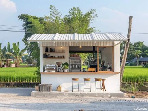 Cozy Corners Mini Coffee Shop Design, Simple Cafe Interior, Small Cafe Design Interiors, Small Cafe Ideas, Tiny Coffee Shop Design, Small Shop Interior Design, Opening Coffee Shop, Coffee Shop Outside, Shed Cafe