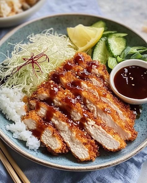 Chicken Katsu is a crispy, golden delight that combines juicy chicken breast with the crunch ... Read more Katsu Chicken, Deep Sea Creature, Juicy Chicken Breast, Chicken Katsu Curry, Asian Bowls, Tonkatsu Sauce, Fall Veggies, Chicken Katsu, Shredded Cabbage