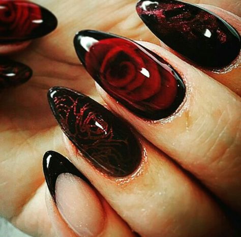 Black Wedding Nails, Rose Nail Design, Red Rose Design, Hoco Nails, Star Nail Art, Sky Nails, Fingernail Designs, Rose Nail Art, Pretty Nail Art Designs