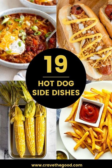 What To Serve With Hot Dogs | Who doesn't love a delicious hot dog? But sometimes, you want something a little different to go with your dog. That's why we've put together this list of amazing side dishes that will take your meal to the next level. Whether you're in the mood for a healthy salad or some decadent mac and cheese, we've got you covered. So scroll through our list and find the perfect side dish for your next hot dog feast! cravethegood.com Chili Cheese Dogs Sides, Side Dish For Hot Dogs Ideas, What Goes With Hot Dogs Sides, Chili Dogs Sides, Hot Dog Side Dishes Ideas, Side Dishes With Hot Dogs, Side Dishes For Chili Dogs, Chili Dog Side Dishes, Sides With Hot Dogs