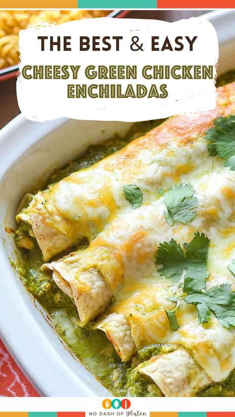 These Cheesy Green Chicken Enchiladas are loaded with tender chicken, green chiles, and plenty of melty cheese, all wrapped in soft tortillas and topped with a rich green enchilada sauce. Perfect for a quick and easy dinner! Whether you're feeding the family or prepping ahead, these enchiladas will become your go-to comfort food. Don't forget to pin this for later! Try it tonight and share your results! Chicken Lime Enchiladas, Green Enchiladas With Cream Cheese, Creamy Turkey Enchiladas, Enchilada Easy Recipe, Quick Chicken Enchiladas Easy Dinners, Creamy Chicken Enchiladas Verde, Easy Chicken Enchiladas Using Rotisserie Chicken, Green Enchilada Sauce Chicken Crockpot, Green Chicken Crockpot