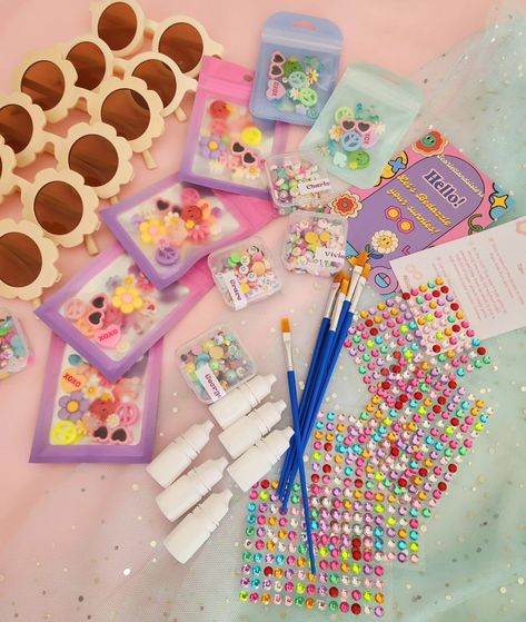 What a fun addition to a groovy Birthday Party! Check out or Bedazzled Sunny DIY Party Kit 🕺 #scarlettandsisters #custommade #handmade #bedazzle #diyparty #birthday #groovy #goodvibes #party #partyideas Birthday Party Crafts For Teens, Stoney Clover Birthday Party, Groovy Birthday Party, Groovy Party, Birthday Barbie, Groovy Birthday, Grad Photography, Random Products, Craft Market