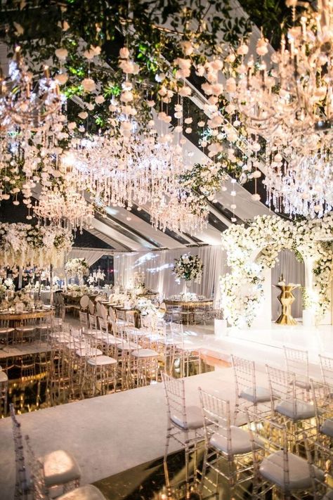 Indoor Wedding Inspiration, Tented Wedding Reception, Paper Flower Garlands, Private Wedding, Dream Wedding Venues, Indoor Ceremony, Floral Event Design, White Wedding Flowers, Ballroom Wedding