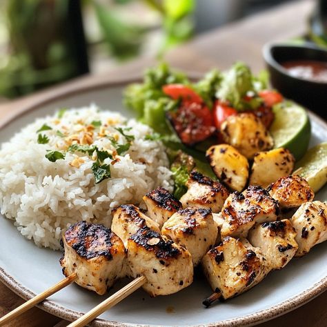 Coconut Chicken Skewers, Thai Coconut Chicken, Coconut Chicken, Thai Coconut, Chicken Skewers, Summer Barbecue, Light Dinner, Delicious Chicken, Recipe Ingredients