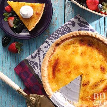 Creme Brulee Pie Custard Pie Recipes, Easter Pie Recipes, Brulee Pie, Creme Brulee Pie, Easter Pie, Kitchen Torch, Dessert Pie Recipes, Crowd Pleasing Recipes, Custard Recipes