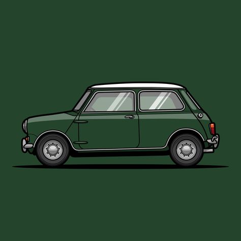 Racing Green Classic Mini Cooper . Check out this print design and many more via the links on our profile or at www.wearewildeprints.com . . . #racinggreen #racing #mini #minicooper #classiccar #classicmini #austinmini #austinminicooper #carguygift #wallart #carwallart #illustration #illustrator #vector #vectorart #lastminutegifts #giftideasforhim British Racing Green Mini Cooper, Mini Cooper Wallpaper, Classic Mini Cooper, Car Guy Gifts, Illustrator Vector, Inspiration Painting, British Racing Green, Car Wall Art, Racing Green