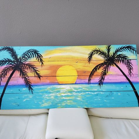 Beach Wood Signs, Beach Wall Hanging, Art Plage, Beach Mural, Beach Palm Trees, Palm Tree Sunset, Rustic Wood Sign, Fence Art, Beach Wood