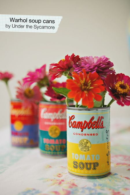 Have you seen the limited edition Warhol soup cans yet? Love how ashleyannphotography.com turned them in to keepsakes. Warhol Soup Cans, Andy Warhol Soup Cans, Warhol Soup, Thrifty Diy, Tin Can Crafts, Can Crafts, Art Party, Tin Can, Andy Warhol