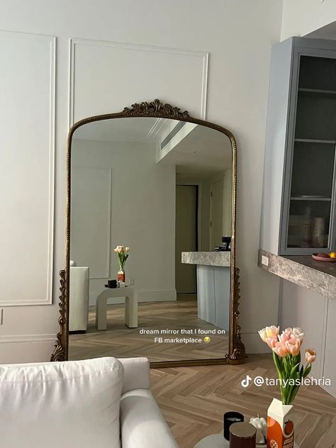 Anthropology Bedroom, Anthropology Mirror, Gold Mirror Bedroom, Gold Mirror Living Room, Mirror Boho Decor, Big Mirror In Bedroom, Mirror Boho, Boho Mirror, Tall Mirror