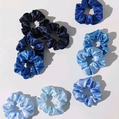 Ten Satin Scrunchies In Shades Of Blue. These Beautiful Scrunchies Can Be Worn Around Your Wrist Or In Your Hair. Bundle To Get A Discount. *Reasonable* Offers Welcome! Bridal Clip, Hair Tie Bracelet, Satin Scrunchies, Daily Hairstyles, Stretch Headband, Bridal Hair Clip, Hair Scrunchies, Braided Headband, Hair Rings