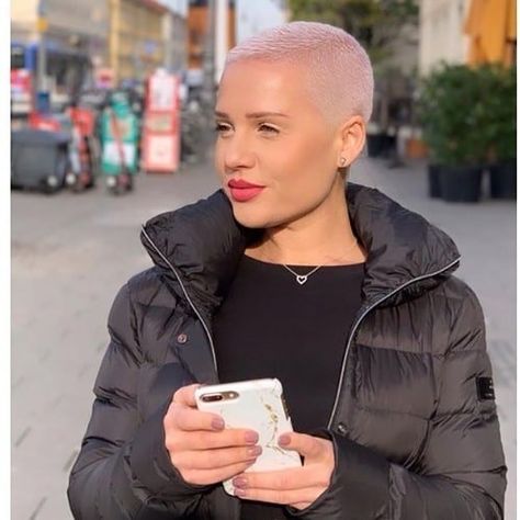 Women’s Short Shaved Haircuts, Woman Shaved Head Hairstyles, Shaved Platinum Blonde Hair, Womans Shaved Hairstyles Short, Ladies Shaved Hairstyles, Feminine Shaved Hairstyles, Shaved Womens Hairstyles, Shaved Head With Bangs, Blond Shaved Hair