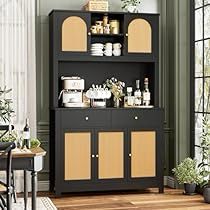 Kitchen Hutch Ideas, Kitchen Cabinet Hutch, Coffee Hutch, Tall Kitchen Pantry Cabinet, Kitchen Buffet Cabinet, Tall Kitchen Cabinets, Rattan Door, Cabinet Hutch, Rattan Doors