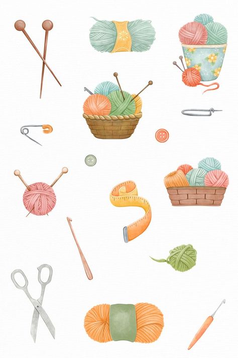 Knitting Clipart, Knitting Background, Yarn Clipart, Crochet Clipart, Knitting Illustration, Knitting Art, Eid Card Designs, Vintage Flowers Wallpaper, Knitting Girls