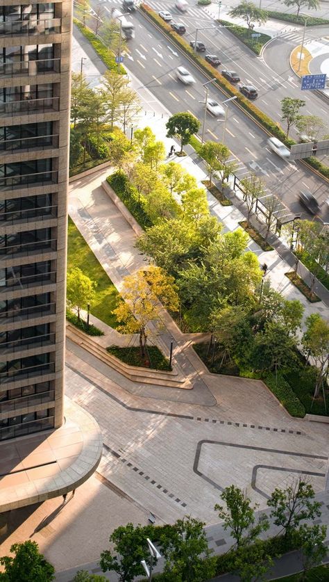 Boulevard Design Landscape, Landscape Around Building, Linear Park Landscape Design, Urban Landscape Design City Gardens, Tower Landscape Design, Landscape Design Top View, Plaza Landscape Architecture, Plaza Landscape Design, Pedestrian Street Design