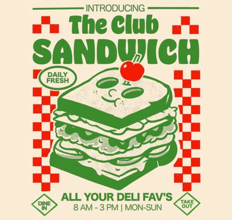 Find more mouth-watering designs by mulopops on Threadless. Food Bank Graphic Design, Vintage Restaurant Logo, Sandwich Poster, Sandwich Illustration, Retro Food Poster, Sandwich Sticker, Diner Aesthetic, Halloween Deserts, Catering Logo