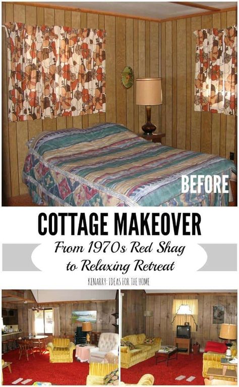 Cottage Makeover: 1970s Cabin to Relaxing Retreat Cabin Makeover Before After, Cottage Renovation Before And After, 1970s Cabin, Cabin Interiors Cozy, 1970s House Remodel, Lake Cabin Interiors, Tiny Cabins Interiors, Cozy Cabin Interior, Cabin Decor Diy