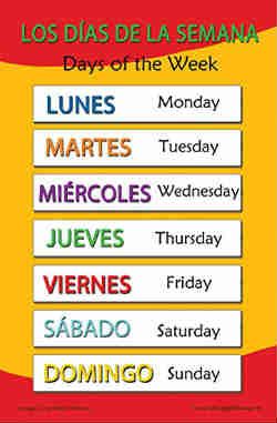 Spanish Days Of The Week, Beginner Spanish Lessons, Spanish Learning Activities, Spanish Words For Beginners, Basic Spanish Words, Spanish Curriculum, Learning Spanish For Kids, Spanish Posters, Homeschool Spanish