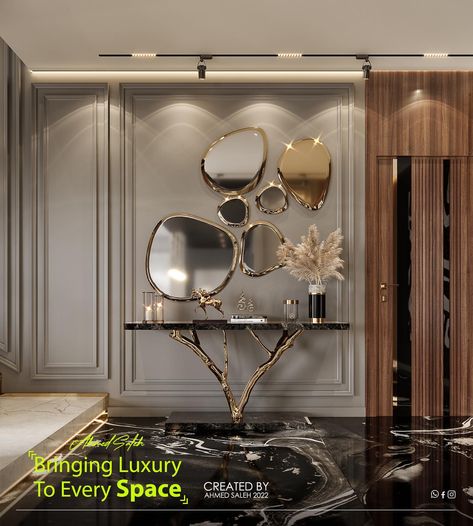 ahmed saleh designs (@ahmedsaleh.designs) • Instagram photos and videos Entrance Lobby Design, Classic Interior Design Living Room, Waiting Room Design, Home Mirror, Luxury Console Table, Luxury Console, Lobby Interior Design, Classy Living Room, Console Table Design