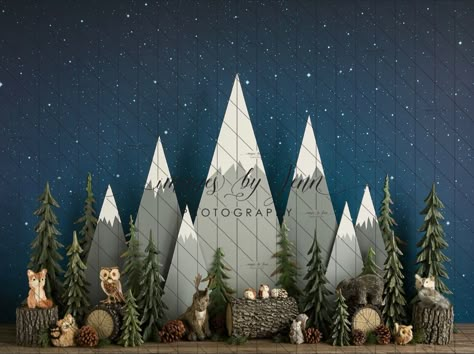 Camping Theme Birthday, Church Christmas Decorations, Christmas Stage, Adventure Baby Shower, Mountain Decor, Mountain Forest, Diy Photo Booth, Christmas Parade, Christmas School