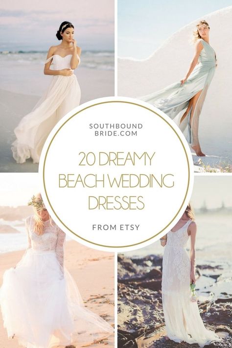 Dreamy Beach Wedding Dresses from Etsy | SouthBound Bride Wedding Dresses On Beach, Beach Bride Dress Simple, Wedding Renewal Dress Beach, Wedding Dress For A Beach Wedding, Formal Beach Wedding Dress, Beach Wedding Entrance Decorations, Bridal Gowns Beach Wedding, Beach Wedding Vow Renewal Dress, Whimsical Beach Wedding Dress