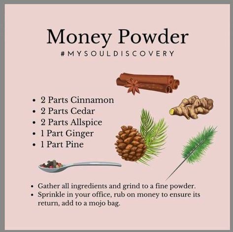 Money Powder, Money Oil Recipe, Magical Herbs Witchcraft, Money Spells Magic, Money Spells That Work, Magickal Herbs, Easy Spells, Witch Spirituality, Magic Spell Book