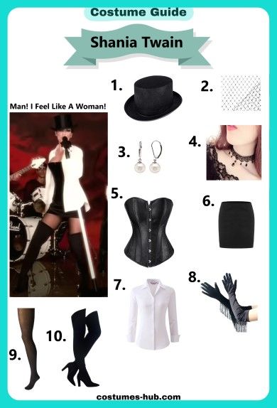 Shania Twain Costume Shania Twain Man I Feel Like A Woman Costume, Shaina Twain Costume, Shania Twain Any Man Of Mine Outfit, Iconic Concert Outfits, Shania Twain Costume Halloween, Music Icon Costume Ideas, Shania Twain Halloween Costume, Shania Twain Costume, Shania Twain That Dont Impress Me Much Costume