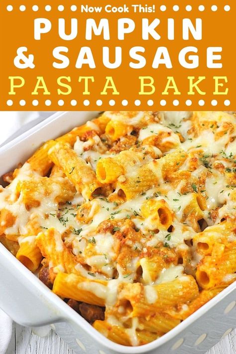 Pumpkin Sausage Pasta, Pumpkin Pasta Bake, Pumpkin Pasta Recipe, Pumpkin Sausage, Sausage Pasta Bake, Pumpkin Recipes Dinner, Pumpkin Pasta Sauce, Savory Pumpkin Recipes, Pumpkin Pasta