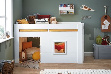 Mid Sleeper With Storage, Box Room Bedroom Ideas, Bed Fort, Mid Sleeper, High Sleeper Bed, Mid Sleeper Bed, Sleeper Bed, Cabin Bed, Single Mattress