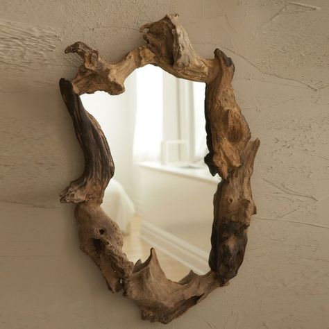 Wooden Root Mirror – $233 | This ones expensive -- Make one yourself! #MakeSomething #DIY Driftwood Projects, Diy Muebles Ideas, Pelan Rumah, Spiegel Design, Driftwood Mirror, Chair Designs, Driftwood Crafts, Wooden Mirror, Wood Mirror