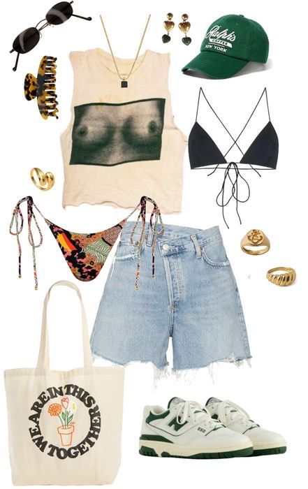 Summer Bonfire Outfit Casual, Lakehouse Aesthetic Outfit, River Festival Outfit, River Swimming Outfit, Comfortable Festival Outfits Casual, Lake Aesthetics Outfit, Wisconsin Summer Outfits, Pool Day Outfit Casual Summer, Lake Camping Outfits