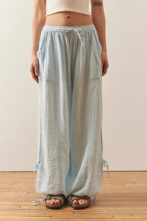 Out From Under Mila Gauze Jogger Pant | Urban Outfitters Gauze Pants Outfit, Outfitters Clothes, Urban Outfitters Clothes, Boho Pants, Dress Up Dolls, Flowy Pants, Preppy Outfits, Dream Clothes, Lounge Pants