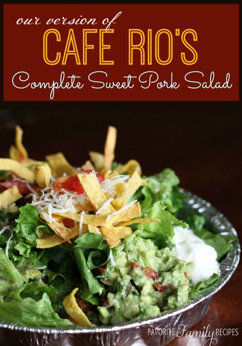 I promise, we are VERY VERY picky about our Cafe Rio pork and this tasted EXACTLY like it. We also played around with the rice, the beans, and the ranch. At dinner tonight, we felt like we were having Cafe Rio take-out. However, we liked our recipe even BETTER!!! Don’t believe us? Try it out for yourself and you will see! Cafe Rio Sweet Pork Salad, Sweet Pork Salad, Cafe Rio Recipes, Cafe Rio Pork, Cafe Rio Sweet Pork Recipe, Sweet Pork Recipe, Pork Salad Recipes, Salad Copycat, Luscious Recipes