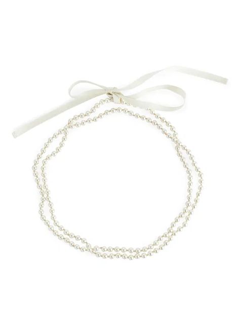 ARKET pearl satin ribbon necklace - white Ribbon Necklace, Satin Ribbon, Access Denied, Ribbon, Satin, Band, Glass, White