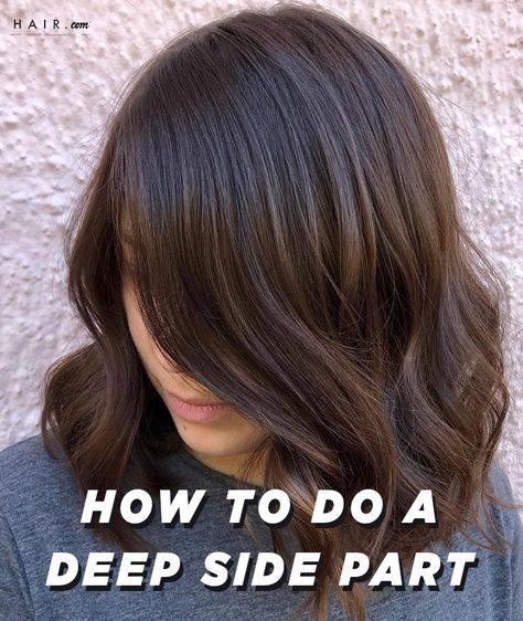 Deep Side Part Medium Length Hair, Deep Side Part Lob, Dramatic Side Part Hair, Diagonal Part Hair, Deep Part Hairstyles, Deep Side Part Hairstyles, Curl Lob, Deep Side Part Bob, Side Part Hairstyle