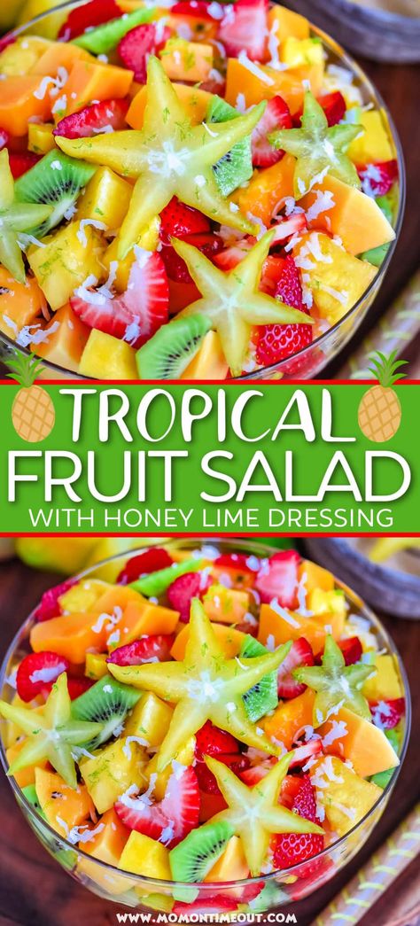 Salad With Honey Lime Dressing, Fruit Salad With Honey, Lime Salad, Tropical Fruit Salad, Honey Lime Dressing, Tropical Food, Lime Dressing, Fruit Dishes, Honey Lime