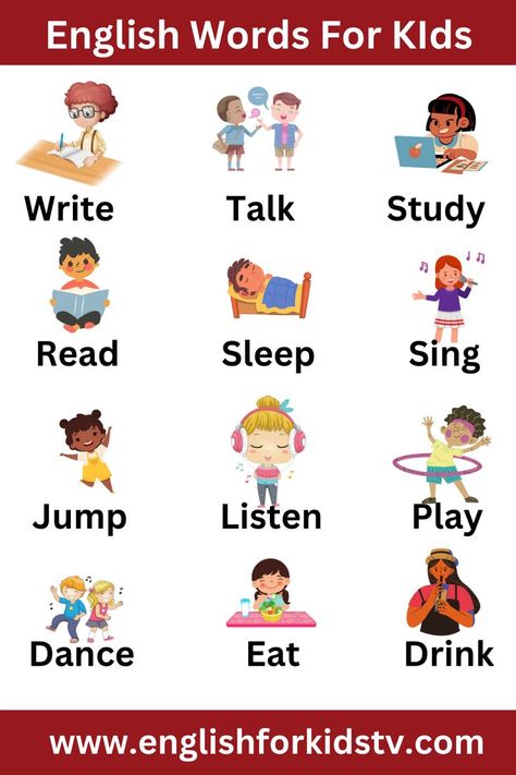 Basic English Words for Kids || Vocabulary Words for Kids || Simple English Words for Daily Use English Words For Kids, Simple English Words, Vocabulary Words For Kids, Basic English For Kids, Learn To Read English, Verbs For Kids, Ingles Kids, Study English Language, English Learning Books