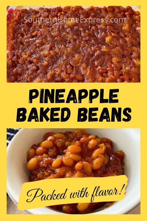 Beans In Slow Cooker, Pineapple Baked Beans, Boston Baked Beans Recipe, Pineapple Baked, Traditional English Breakfast, Cheap Side Dishes, Boston Beans, Simple Baked Beans Recipe, Breakfast Beans