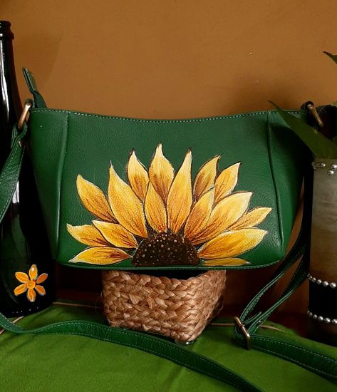 Handpainted pure leather sling. For enquiry contact 9874319973 Painting Leather Purse Diy, Leather Purse Diy, Painted Purses, Hand Painted Leather Bag, Painted Leather Bag, Custom Leather Bag, Cake Design Inspiration, Totes Ideas, Bag Painting