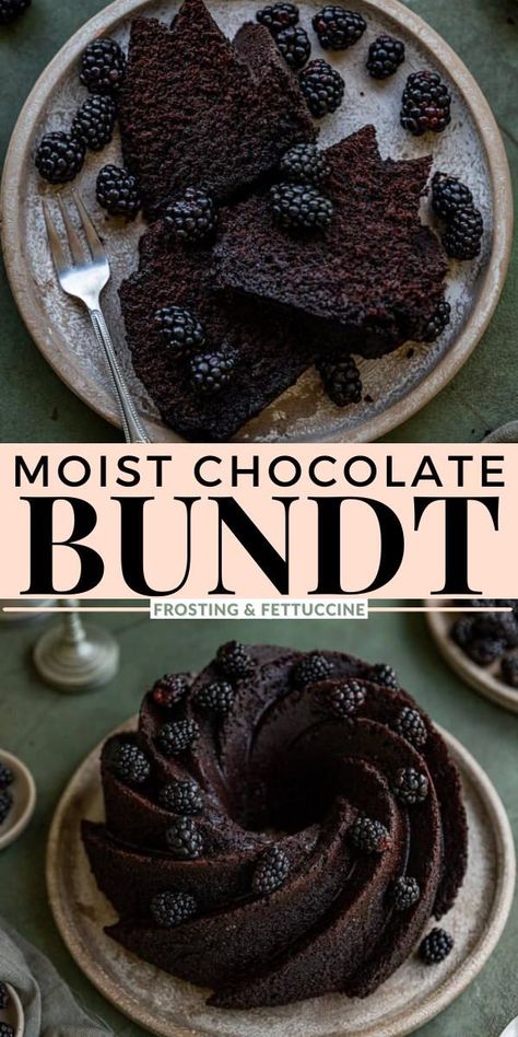 If you love chocolate cake, you’ll love this Moist Chocolate Bundt Cake Recipe! It’s the best chocolate bundt cake you’ll ever taste, and it’s made from scratch with simple baking ingredients. It’s moist, chocolatey, and absolutely delicious for special occasions or any time of the year! Mini Chocolate Bundt Cake Recipe, Moist Chocolate Bundt Cake Recipe, Best Chocolate Bundt Cake, Bundt Cake Recipes Chocolate, Moist Chocolate Bundt Cake, Coffee Chocolate Cake, Chocolate Bundt Cake Recipe, Bunt Cake Recipe, Dark Chocolate Cake Recipes