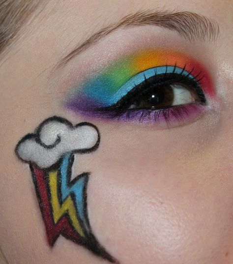 Rainbow Dash Cosplay Makeup, Rainbow Dash Makeup, Mlp Makeup, My Little Pony Makeup, Rainbow Dash Hair, Rainbow Dash Cosplay, Makeup Unicorn, Rainbow Dash Costume, Unicorn Makeup Halloween